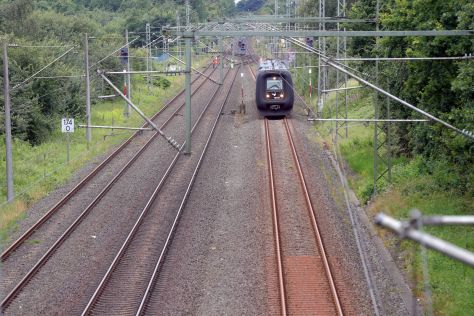 Bahnstrecke von Flensburg nach Padborg in Dänemark.